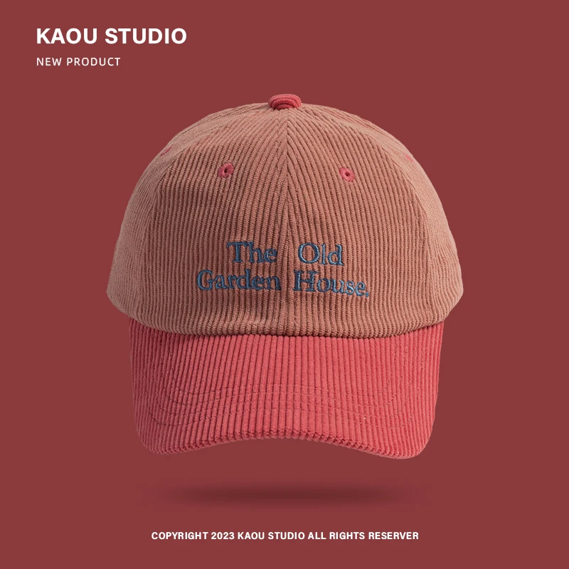 Embroidery Korean Contrasting Letter Color Women's Hats Autumn And Winter Warm Versatile Retro ddmysmile Corduroy Baseball Caps For Men Smile