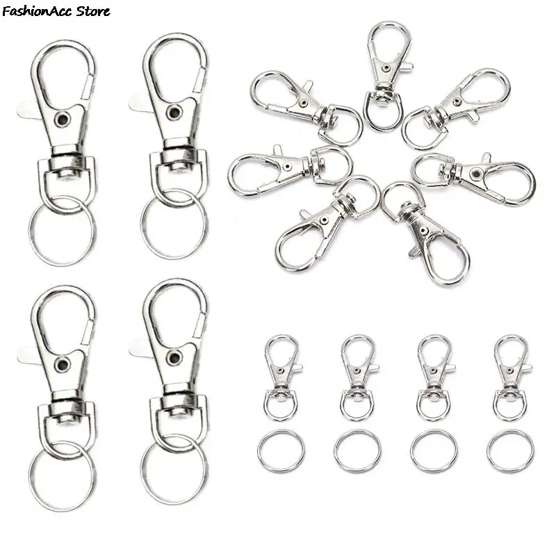 new 50pcs 2025 Metal Key Chain Rings Swivel Clasps Lanyard Snap Hook Lobster Claw Clasps Jewelry Finding 25pcs Clasp +25pcs Chain Rings
