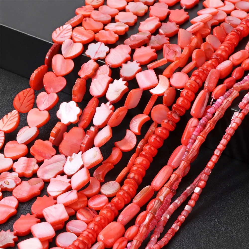 Mother of Red MOP Pearl Shell Beads Flower Rice Shape Natural Tube Shell Loose Beads for Jewelry Making DIY Neckalce Bracelet smile