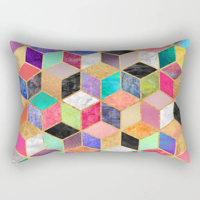 Color Modern Hot Sale Geometry Pillow Covers High Quality Short Plush Veet Rectangle Pillow Cases Room Decoration smile