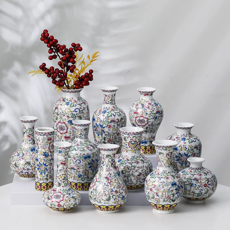 Blue and White Porcelain Art Chinese Style Enamel Colored Ceramic Vases Office Crafts Creative and Minimalist Home Decorations
