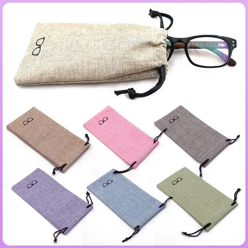 Glasses Bags Linen 1/6pcs Jewelry Mobile Phones Glasses Storage Bundle Pocket Portable Colorful Girls Sunglasses Vintage Bag smile
