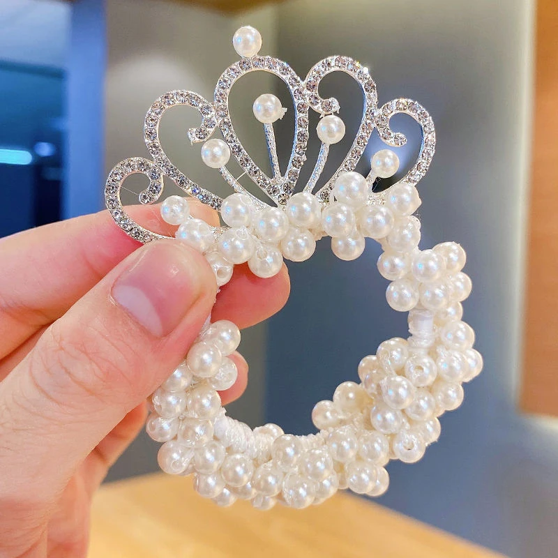 Children's Hair Summer Crown Ring Girl Elastic Hair Bands Scrunchies Rubber Band Pearl Kids Hair Ties Hair Accessories smile