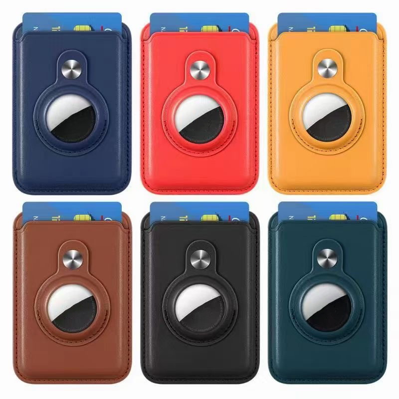 Leather Protective Case Card wallet For Apple Airtag For iPhone 14 13 12 Anti-Lost Case For Magsafe Magnetic Wallet Card Pocket