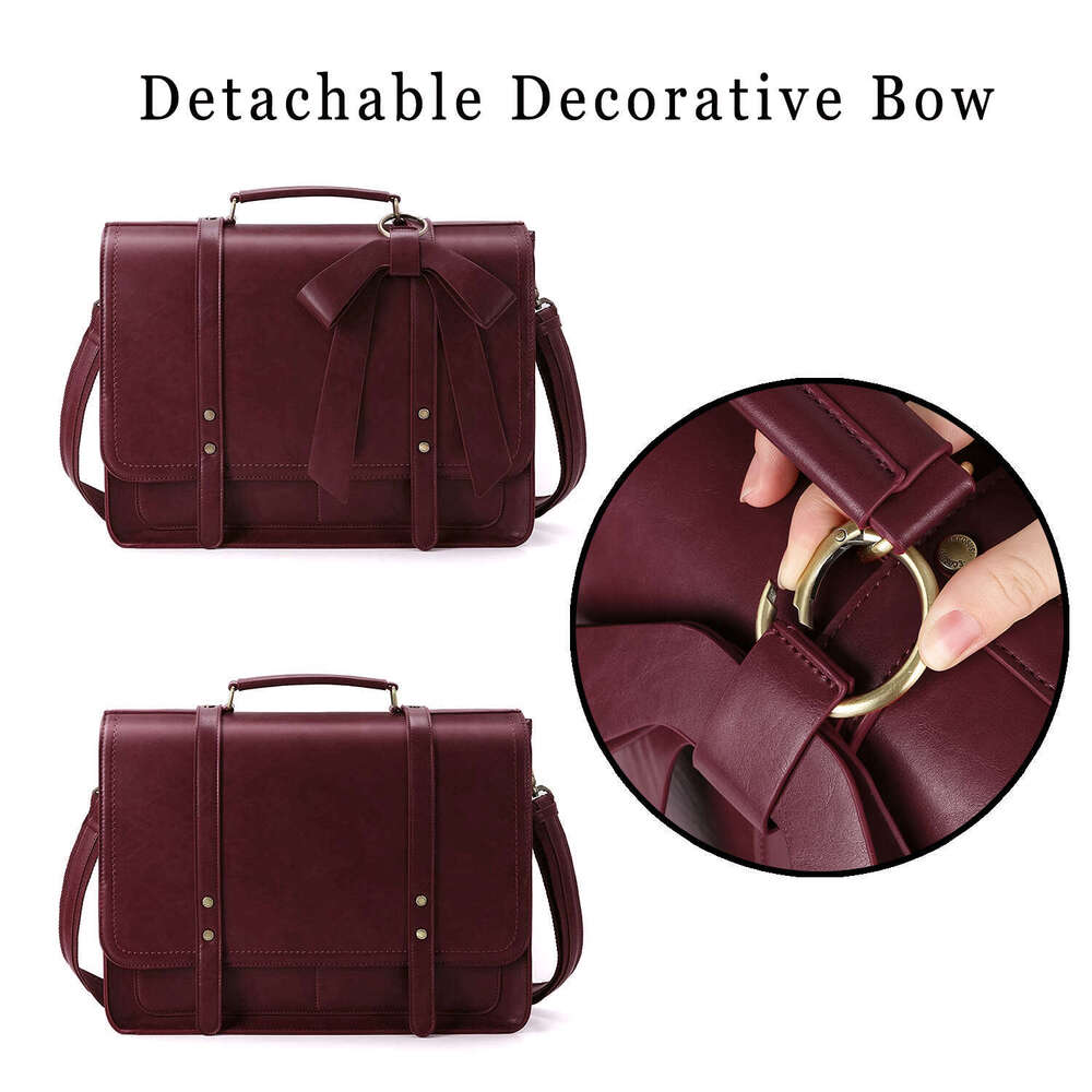 Women's Shoulder Fashion Messenger College Laptop Bag Fits 15.6 Inch Computer ECOSUSI PU Leather Briefcase