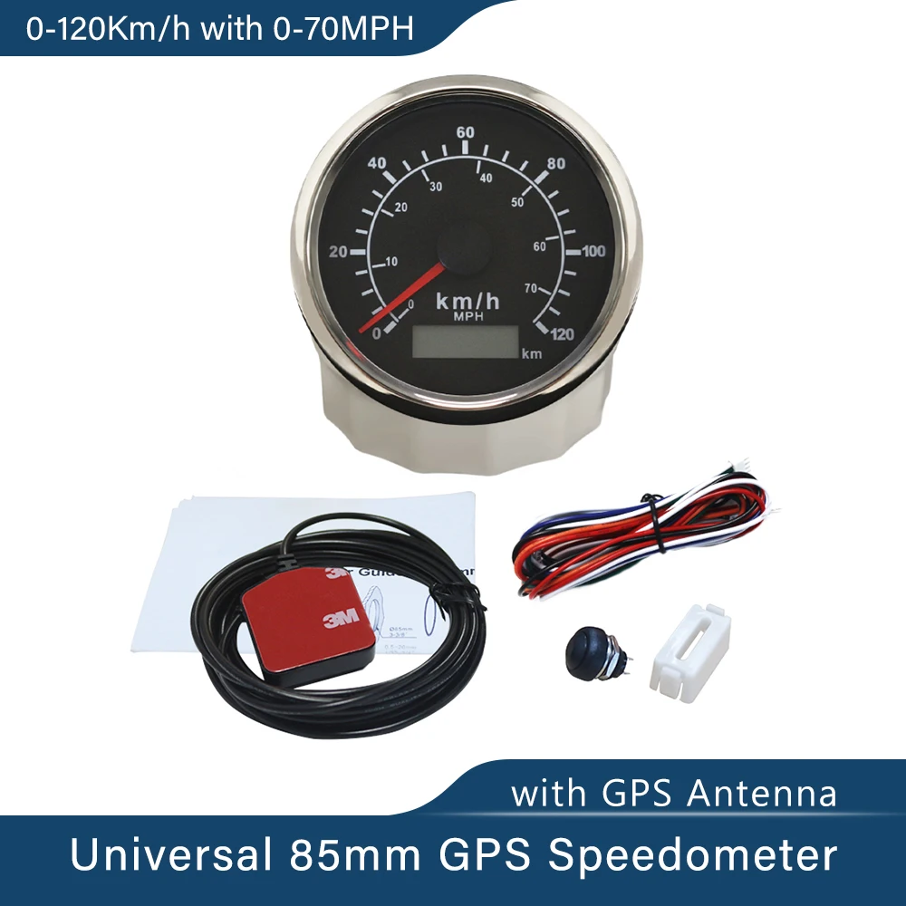 Universal Waterproof 85mm 70MPH 120km/h GPS Speedometer Adjustable Odometer With GPS Antenna With Red/Yellow Backlight for Car