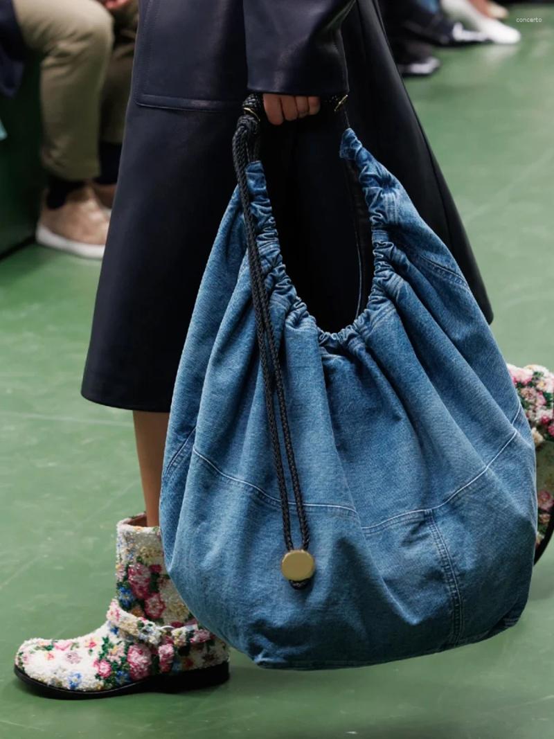 Vintage Denim Shoulder Bags For Women Large Capacity Casual Totes Soft Washed Jeans Handbags Stylish & Practical Fashion Accessory