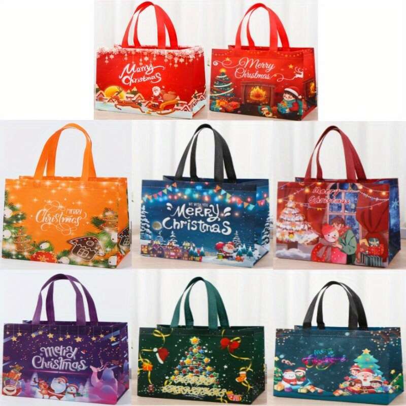 Christmas Festive 8pcs Christmas Gift with Handles - Durable Non-Woven Holiday Tote Bags for Party Favors & Presents