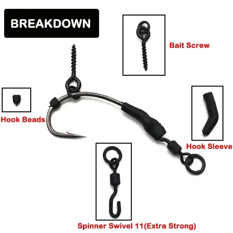 Hook 3PCS Carp Fishing PTEF Coated Barbed Carp Hook Ready Tied Spinner Ronnie Rig Hook Links Hair Combi Chod Rig 4 6 8 smile