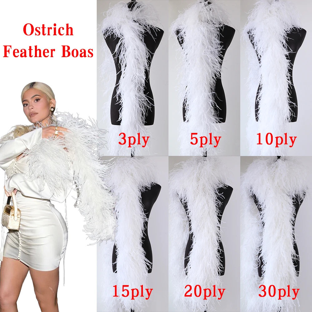 10 Ply High Quality Ostrich Feather Boa 2-meter Natural Ostrich Plumas Decorative Scarf for Clothing Sewing Decoration Boas 241206