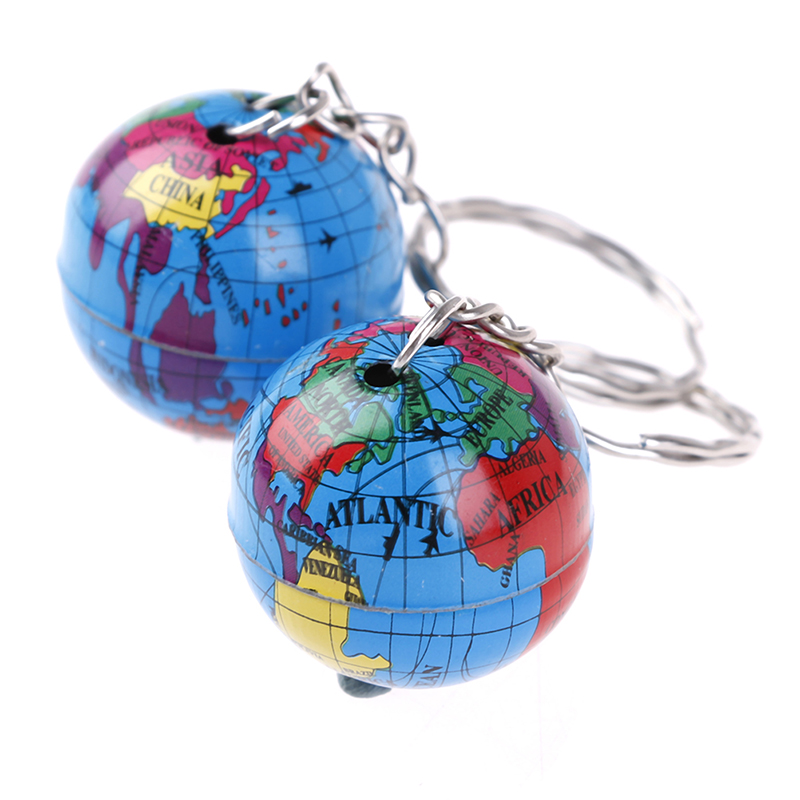 2Pcs Newest Globe Keychain Handmade World Map Planet Earth Geography Key Chain Glass Dome Keychains