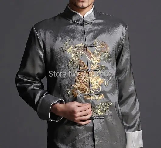 spring&autumn embroidered Men 4colors dragons host clothing uniforms martial arts coat jacketmale traditional Tang suits smile