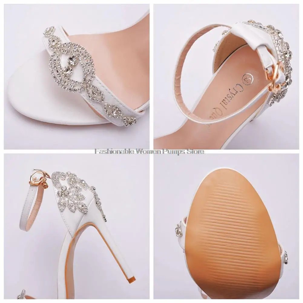 Elegant Women Sandals Bride Wedding Shoes High Heels Stiletto new Rhinestone Bridal Party 2025 Shoes Women's Pumps Buckle Big Size