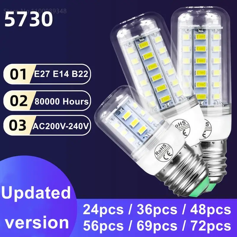 2PCS E27 Led Lamp Bulb E14 Led Candle Light Bulb B22 Corn Lamp Led 7W 12W 15W 20W 25W AC220V Bombilla Chandelier Lighting 240V