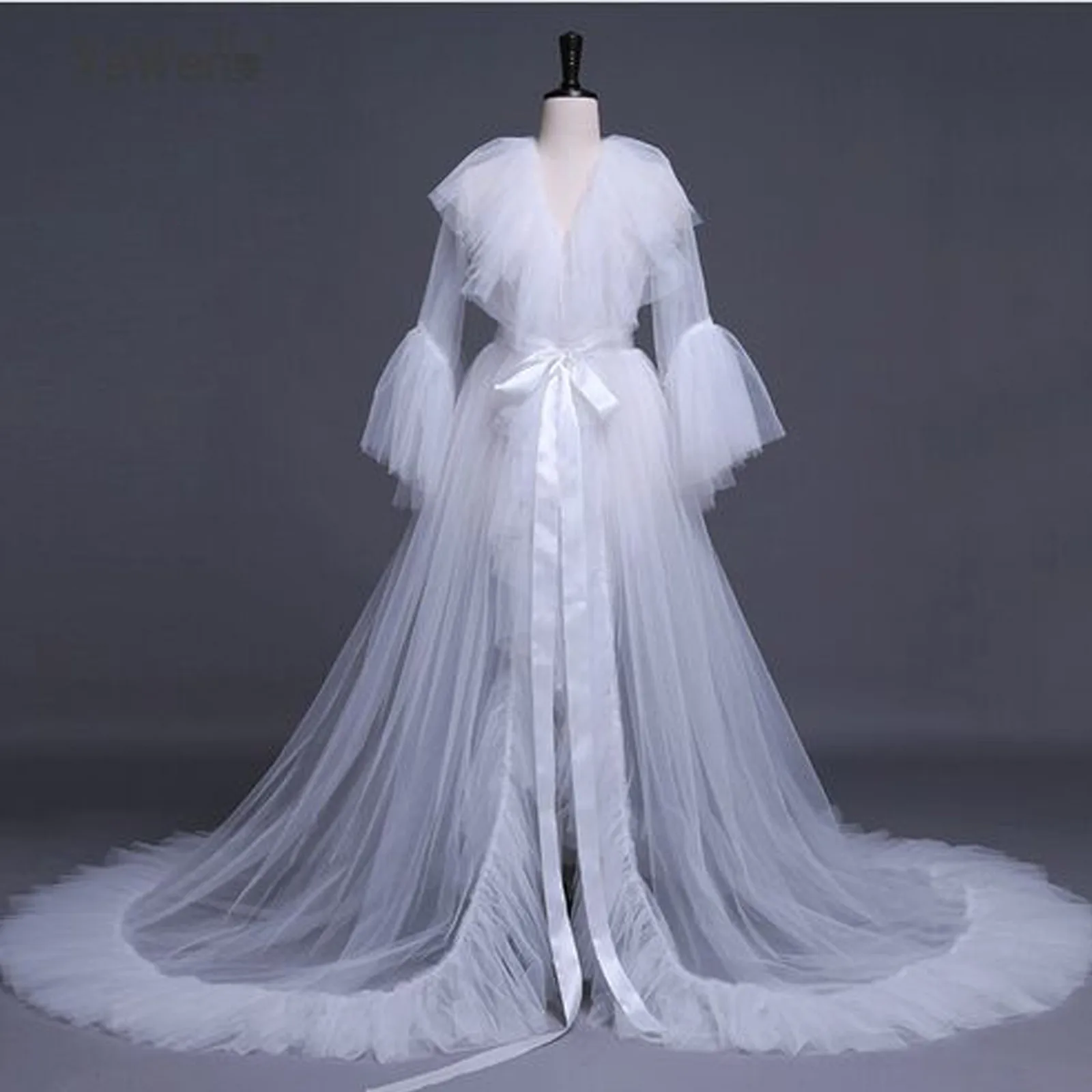 Women Wedding For Dresses Guest Sexy Tulle Robe Long Lingerie Nightgown Sleepwear Bridal Robe Lace Lingerie Dresses smile