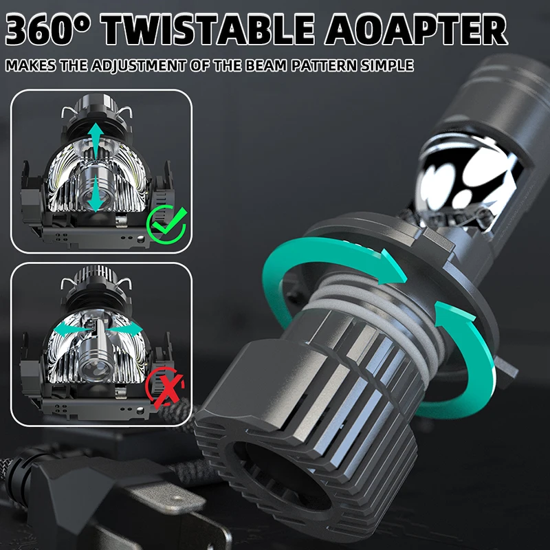 H4 LED Projector Car Headlight Bulbs 800000LM 1000W Bi LED Lens H4 Mini Projector 7530 CSP Lens Turbo Auto Headlamp LHD RHD