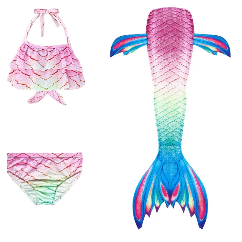Mermaid Kids Girls Swimming Tail Costume Cosplay Children Swimsuit Fantasy Beach Bikini Can Add Monofin Fin smile