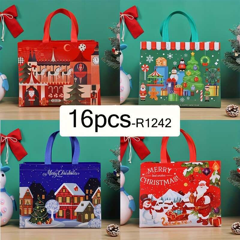 Christmas 8pcs/16pcs/20pcs,Festive Christmas Tree Santa Themed, for Holiday Gifts, Party Favors Shopping, 12.6*9.84*6.69inch,