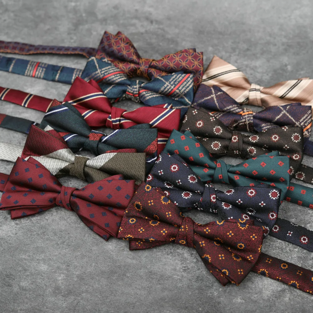 Men's Trendy Personality Formal Bowties Double Layer New Striped Bow Ties For Men Meeting Wedding Tuxedo Bowknot Accessories smile