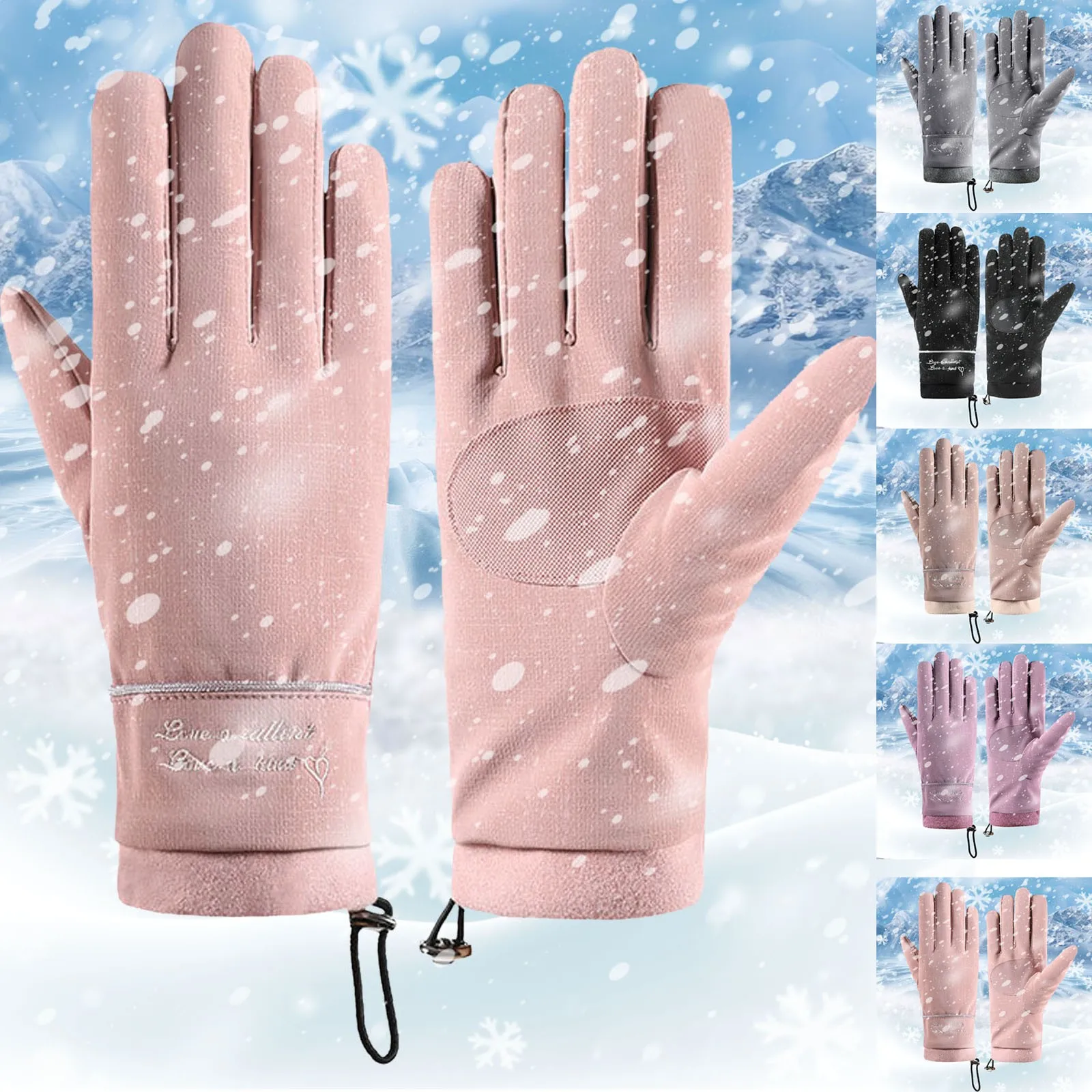Snowboard Ski Gloves Winter For Women Black Pink Non-Slip Touch Screen Windproof Warm ddmysmile Fleece Gloves Thicken Snow Sports Gloves Smile
