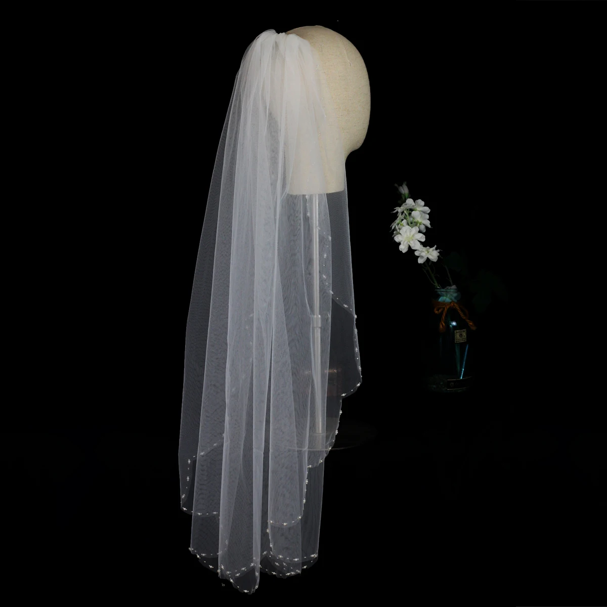 Bridal V737 Exquisite Wedding Veil One-Layer Handmade Beading Edge White Brides Veil Women Marriage Accessories smile