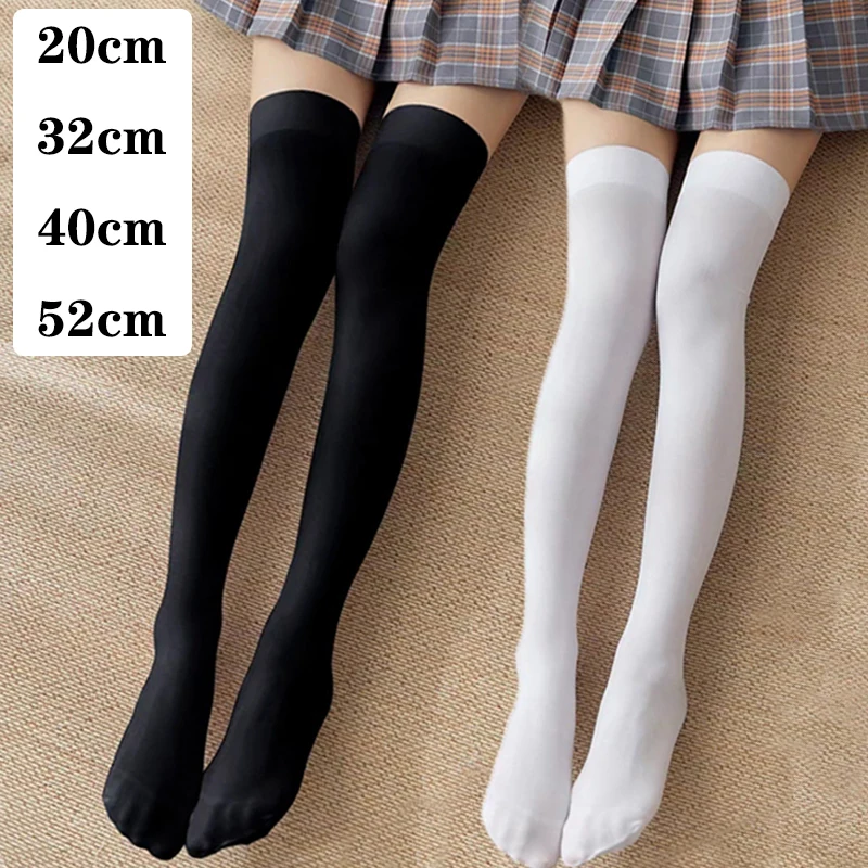 Black White Striped Sexy Long Socks Pantyhose JK Woman Long Veet Lolita Solid High Over Knee ddmysmile Elastic Cosplay Thigh Stockings Smile