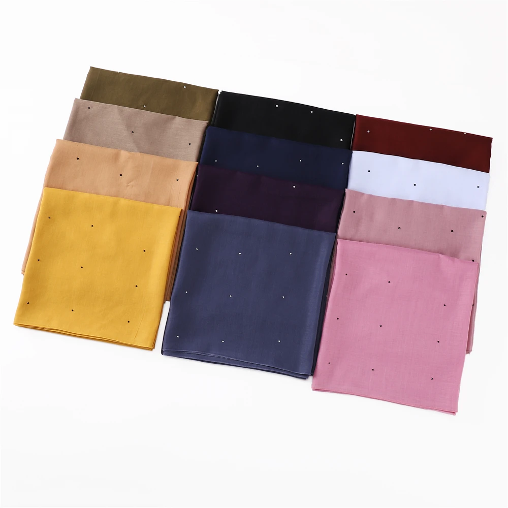 Viscose 110X110CM Bubble Square Hijab Scarf Gold Glitter Muslim Women Turban Summer Rhinestone Headwrap Islamic Bead Heascarf smile