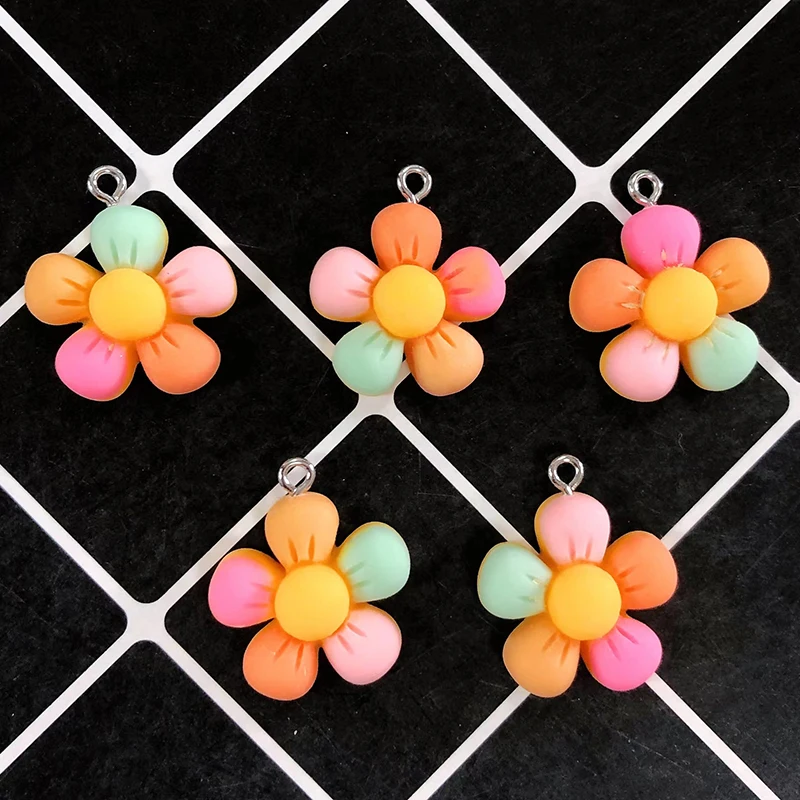 Colored 10pcs Korea Resin Five Petaled Flower Earring Charms DIY Pendants Accessory For Keychain Hair Rope Cute Jewelry Make smile