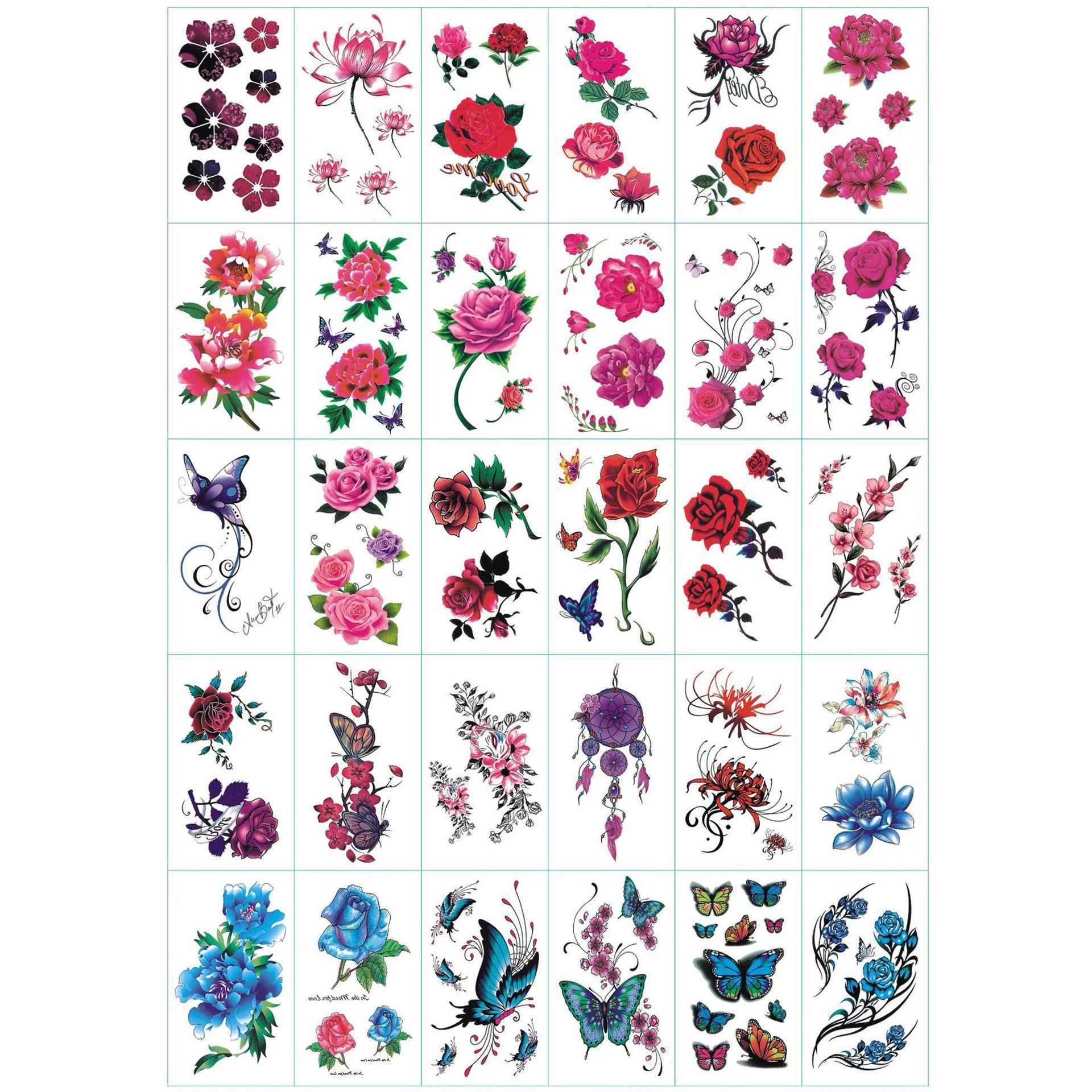 30 tattoo stickers temporary tattoos of flowers and butterflies waterproof and sweat resistant for 3-7 days W250410