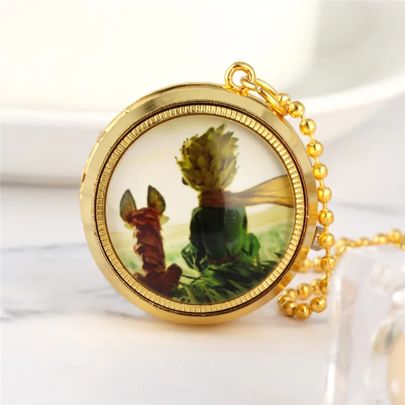 Case Little Boy Golden Design Small Size Quartz Pocket Watch for Men Women Sweater Necklace Chain Timepiece Reloj De Bolsillo smile