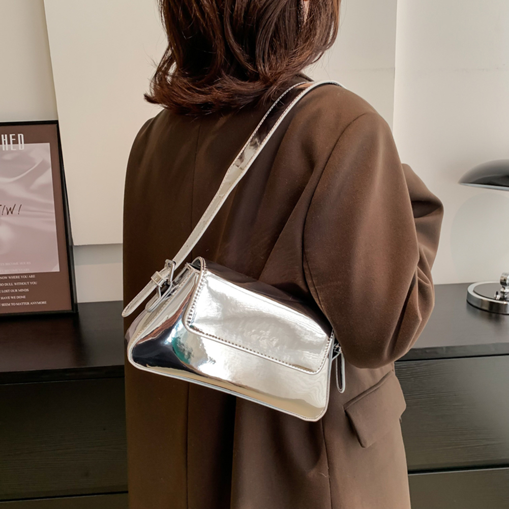 Exquisite Evening Bag for Women Bright PU Leather Shoulder Bag Casual Solid Underarm Bag Fashion Zipper Top-handle Handbag Bolsa