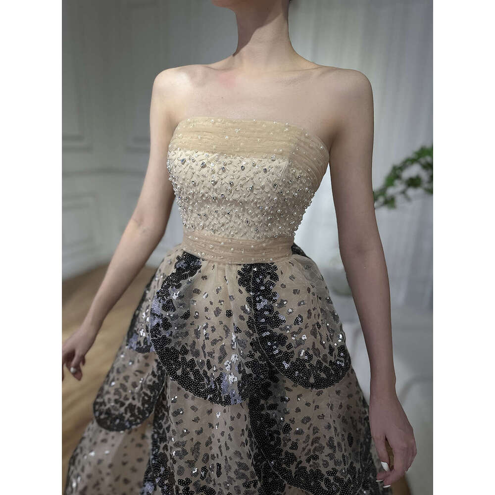 Hill Black Serene Nude Saudi Evening Dresses With Sparkly Sequin Tiered Ruffles For Formal Gowns LA A Customized mal
