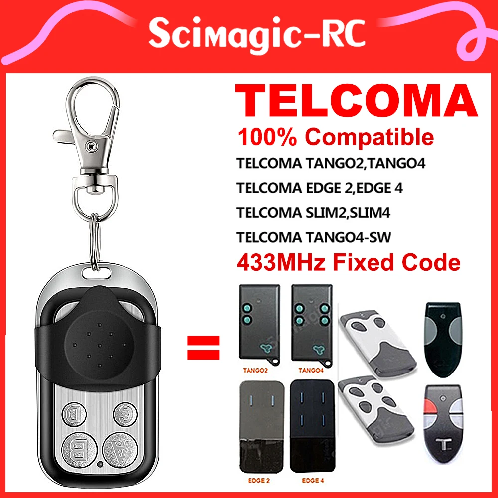 Compatible TANGO2,TANGO4,EDGE TELCOMA 100% 2,EDGE 4,SLIM2,SLIM4,TANGO4-SW 433.92MHz Fixed Code Garage Gate Door Remote Control 100% smile 100% 100%