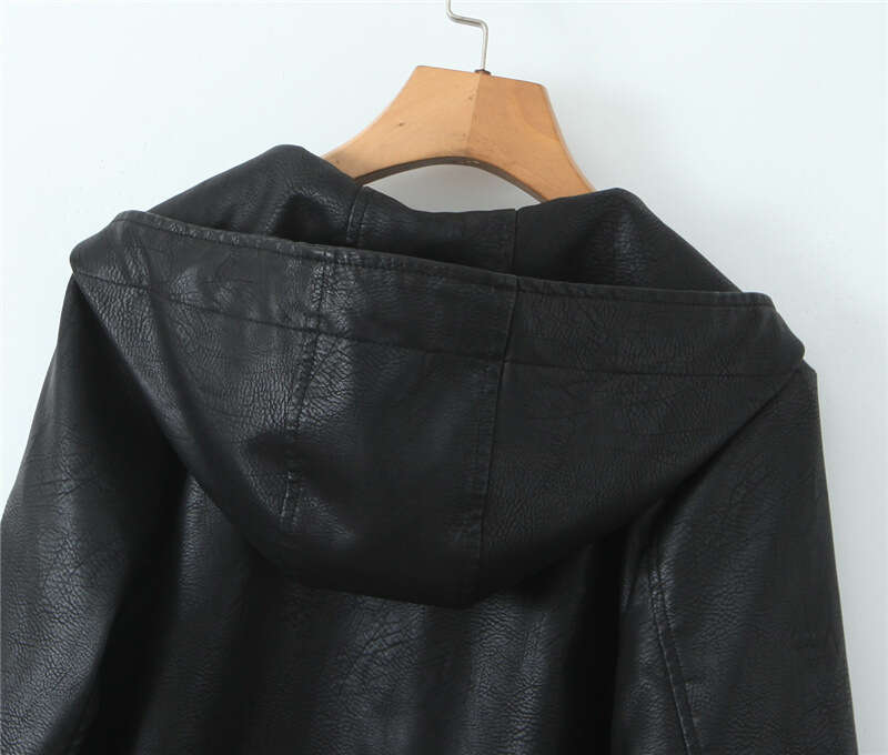 shanshi leather jacket women Hooded loose jacket spring and autumn coat women's PU washed leather motorcycle top
