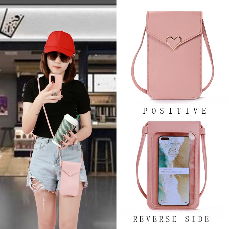 Women Cell Phone Bag Shoulder Transparent Card Holders Girl Handbag Ladies PU Leather Clutch Wallets Purse