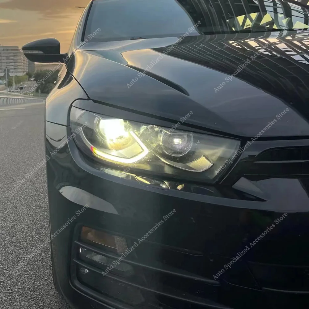 For VW Scirocco Gloss Evil Eyebrows Eyelids Scirocco MK3 MK3.5 137 138 Tsi Tdi Tfsi R BodyKit Headlight ABS 3D Sticker 2008-2017