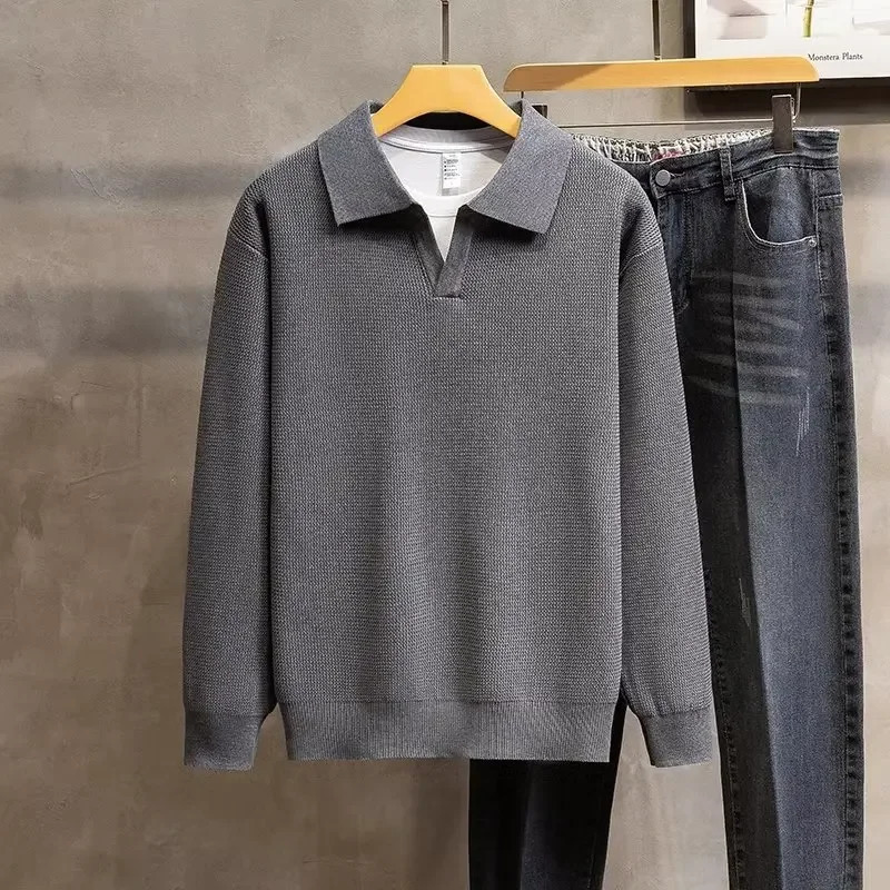 Mens autumn and winter high-end fashion knitted polo shirt long sleeved zipper casual sweater 241108