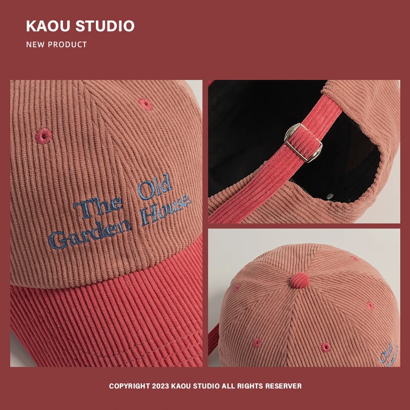 Embroidery Korean Contrasting Letter Color Women's Hats Autumn And Winter Warm Versatile Retro ddmysmile Corduroy Baseball Caps For Men Smile