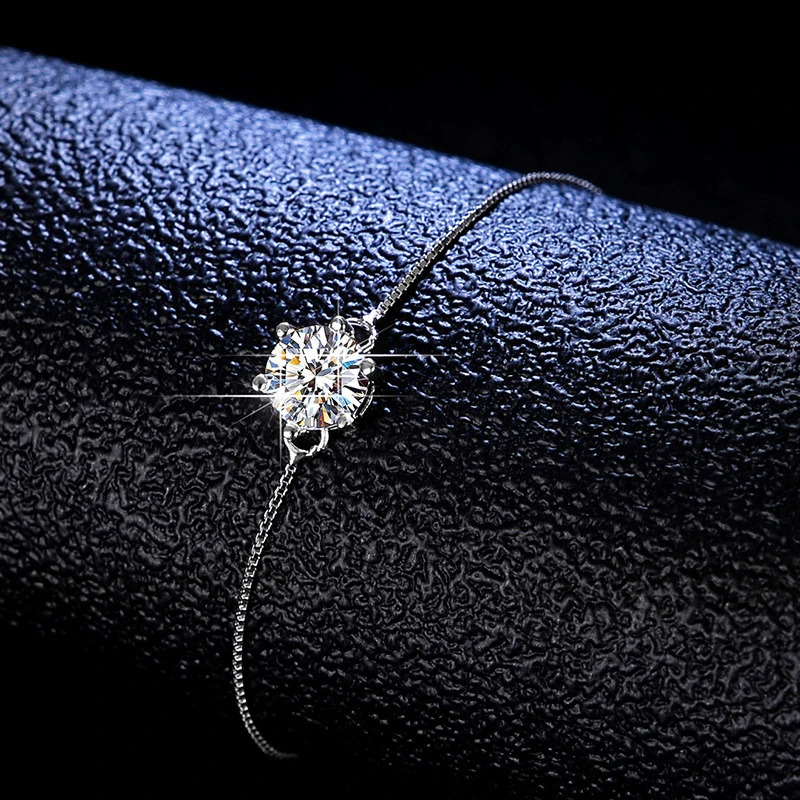 LESF Womens Bracelet 1 Moissan Diamond 925 Pure Silver Round Bracelet White Gemstone Wedding Jewelry 241108