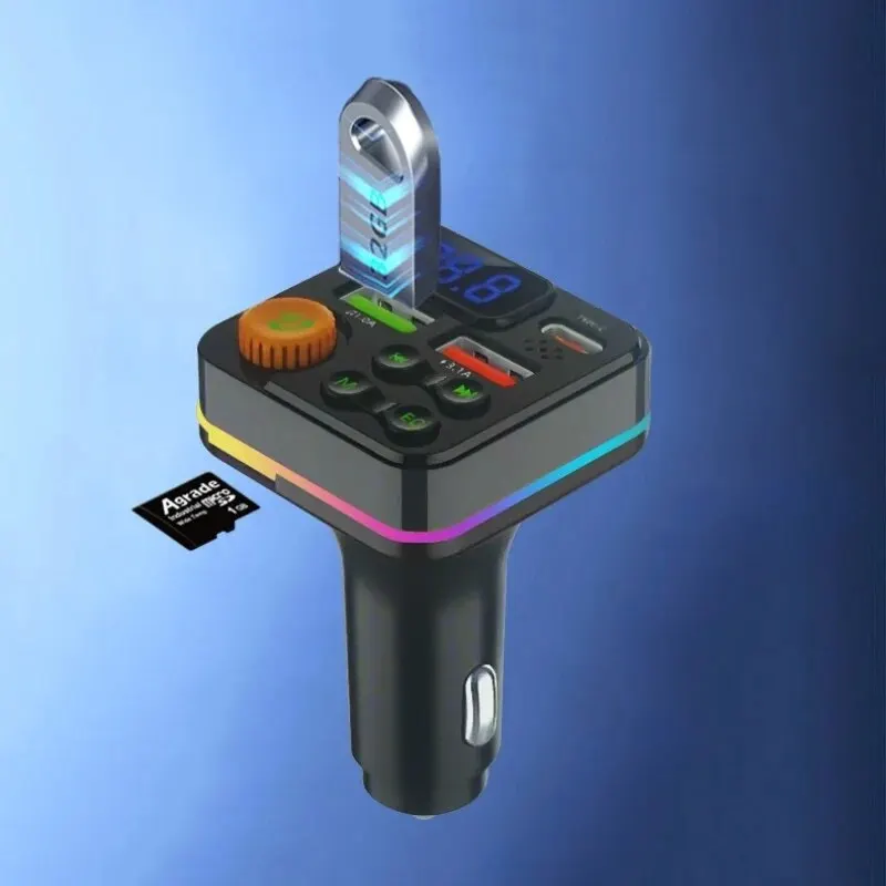 Multifunctional Car PD Fast Charging Bluetooth 5.0 To MP3 Player Colorful Atmosphere Light Cars Charger 2in1 Player Auto Charger