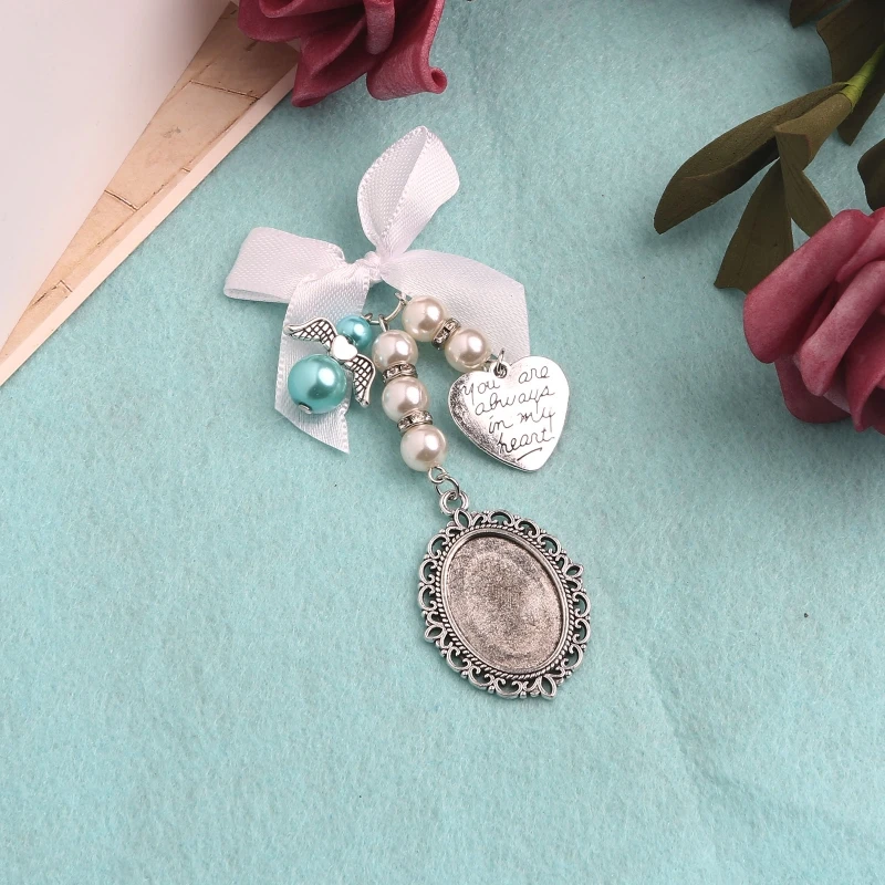 517F Wedding Bouquet Charm Lace Oval Bridal 2025 Bouquet Angel Charm Memorial Photo Charm You Are Always in My new Heart Charm