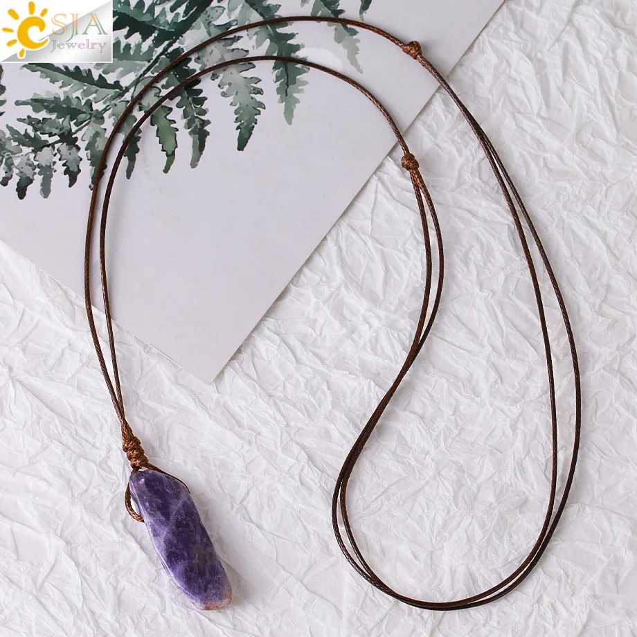 CSJA Healing Crystals Necklaces Irregular Natural Stone Slice Pendant Necklace Pink Quartz 2025 Labradorite Tiger Eye new Jewelry H090