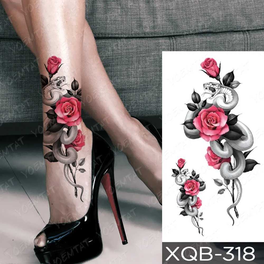 Waterproof temporary tattoo sticker rose snake flower tattoo lace tiger dragon body art arm fake sleeve tattoo female W241109