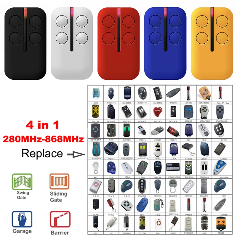 2025 280MHz-868MHz MultiFrequency Garage Door / Gate new Remote Control 433.92MHz Garage Door Opener Command Transmitter Keychain Key