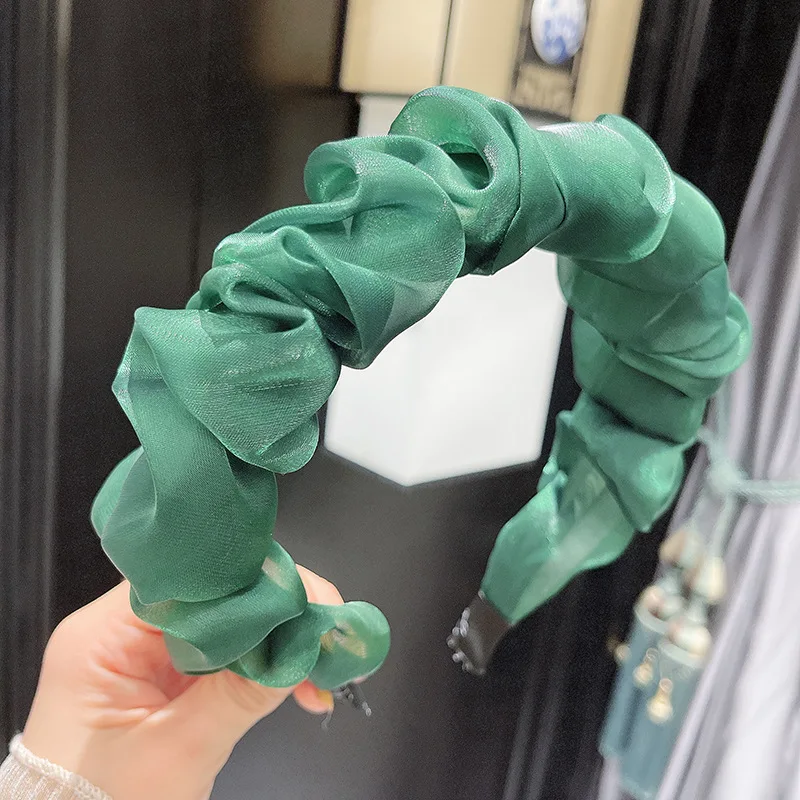 Ruched TwinkLei Vintage Organza Fold Headband for Women Korean Girls Bezel Hair Hoop Spring Summer Headwear Hairband Accessories smile