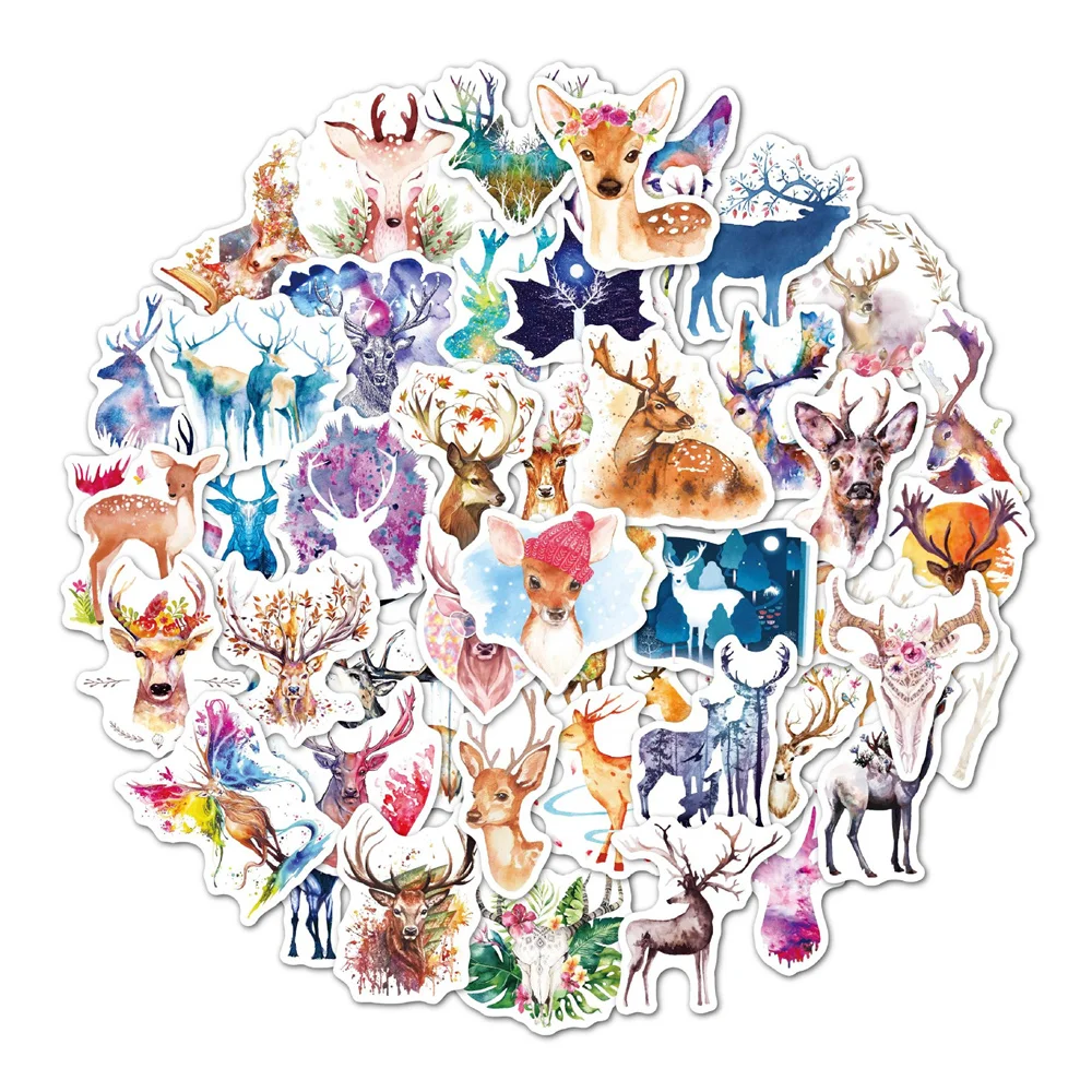 Stickers Deer 50pcs Watercolor For Notebooks Scrapbook Stationery Kscraft Cute Sticker Scrapbooking Material Craft Supplies smile