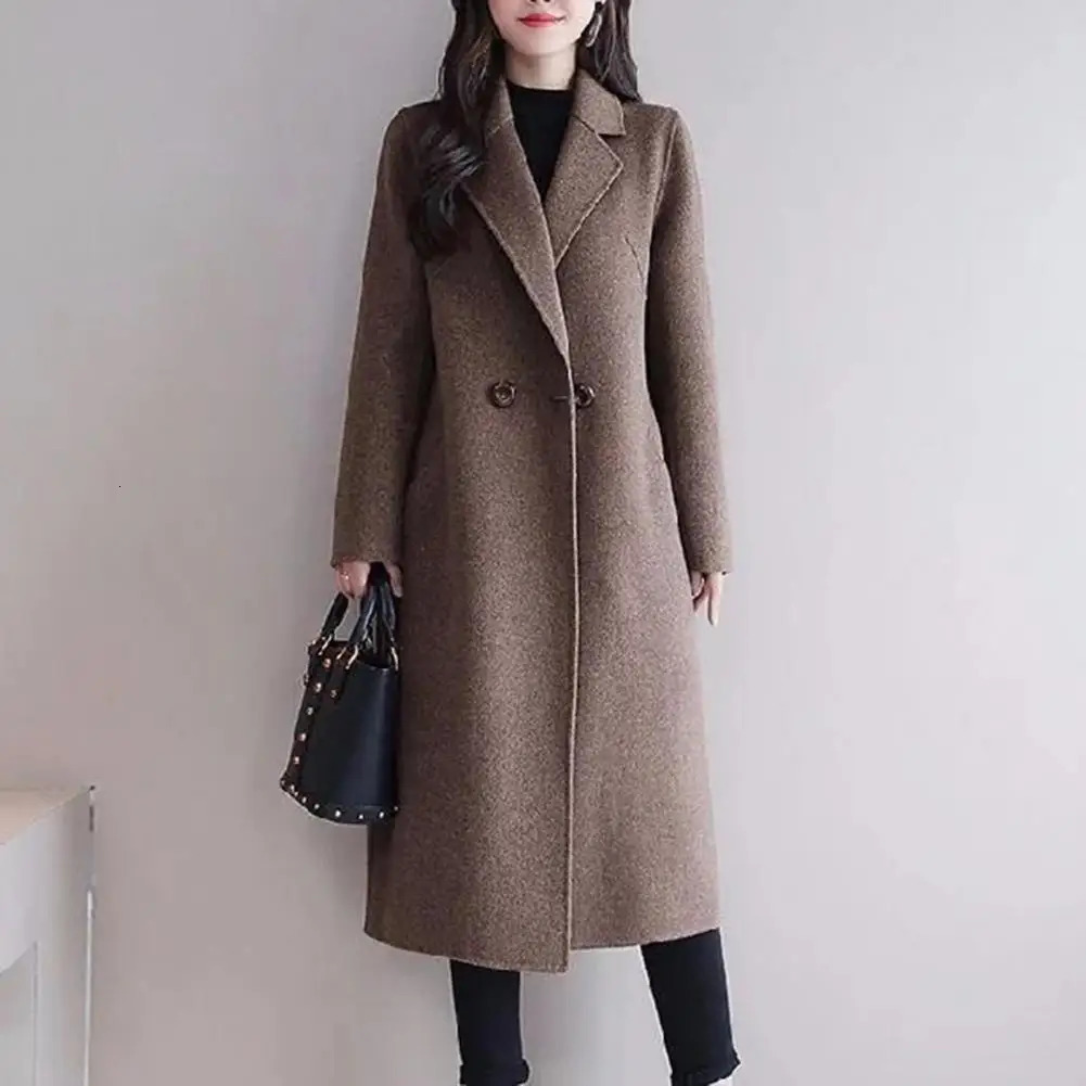 Womens autumn and winter wool coat European and American wool blend long coat casual loose double chest Korean cardigan coat 241108