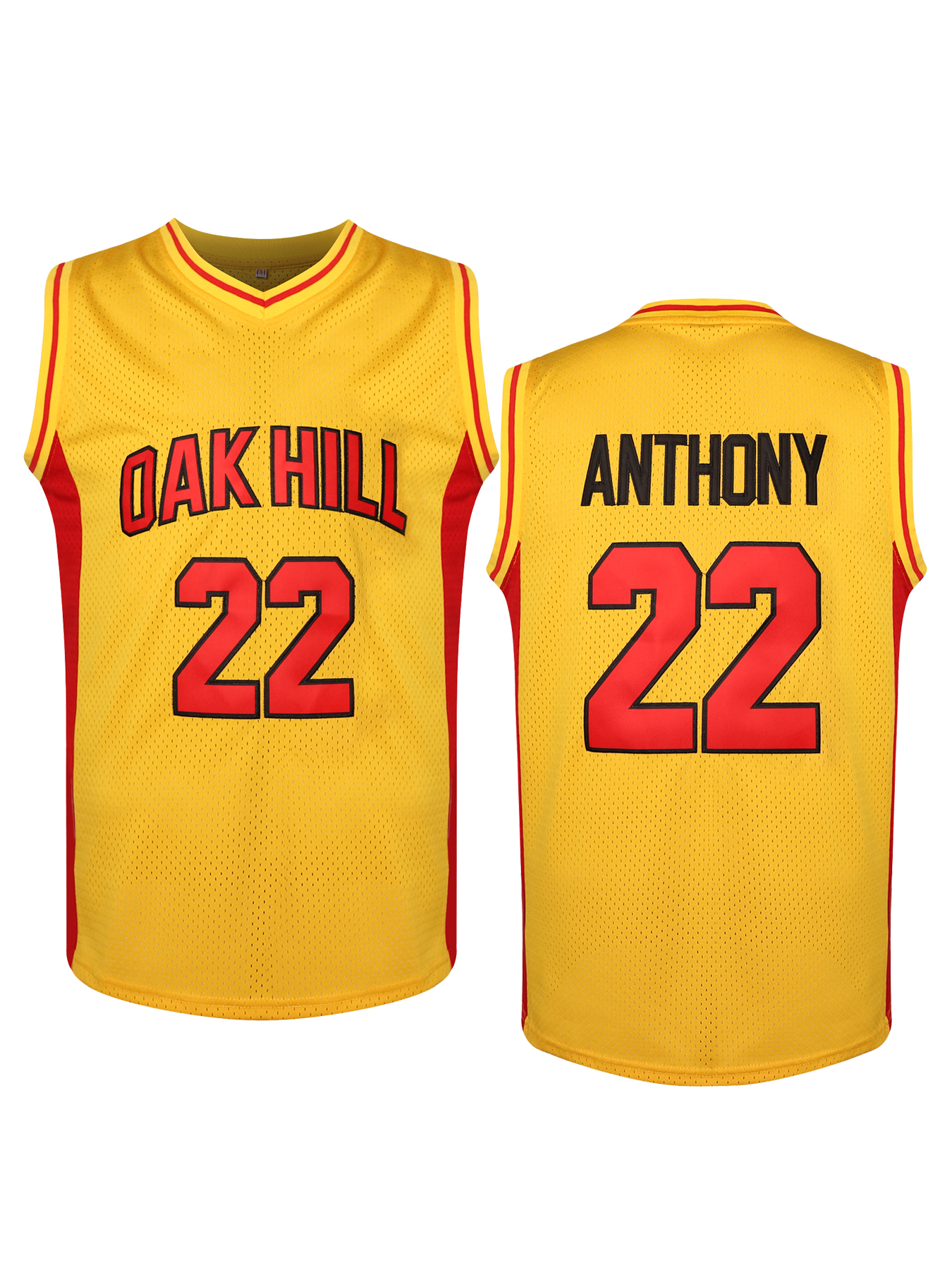 Men's OAK HILL #22 Yellow Basketball Jersey - Breathable Polyester, V-Neck, Embroidered Lettering for Training & Casual Wear Free shipping