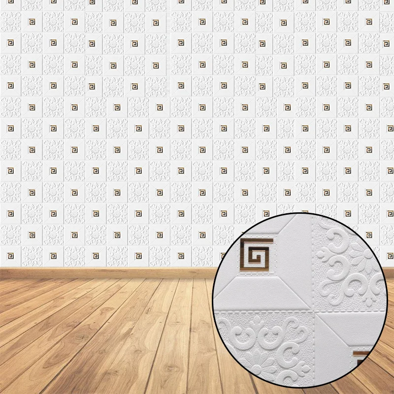 Stereo Wall 3D Foam Stickers Ceiling ddmysmile Panel Roof Decal Self Adhesive Mirror Sier Gold Decor Living Room Children 70X70cm Smile