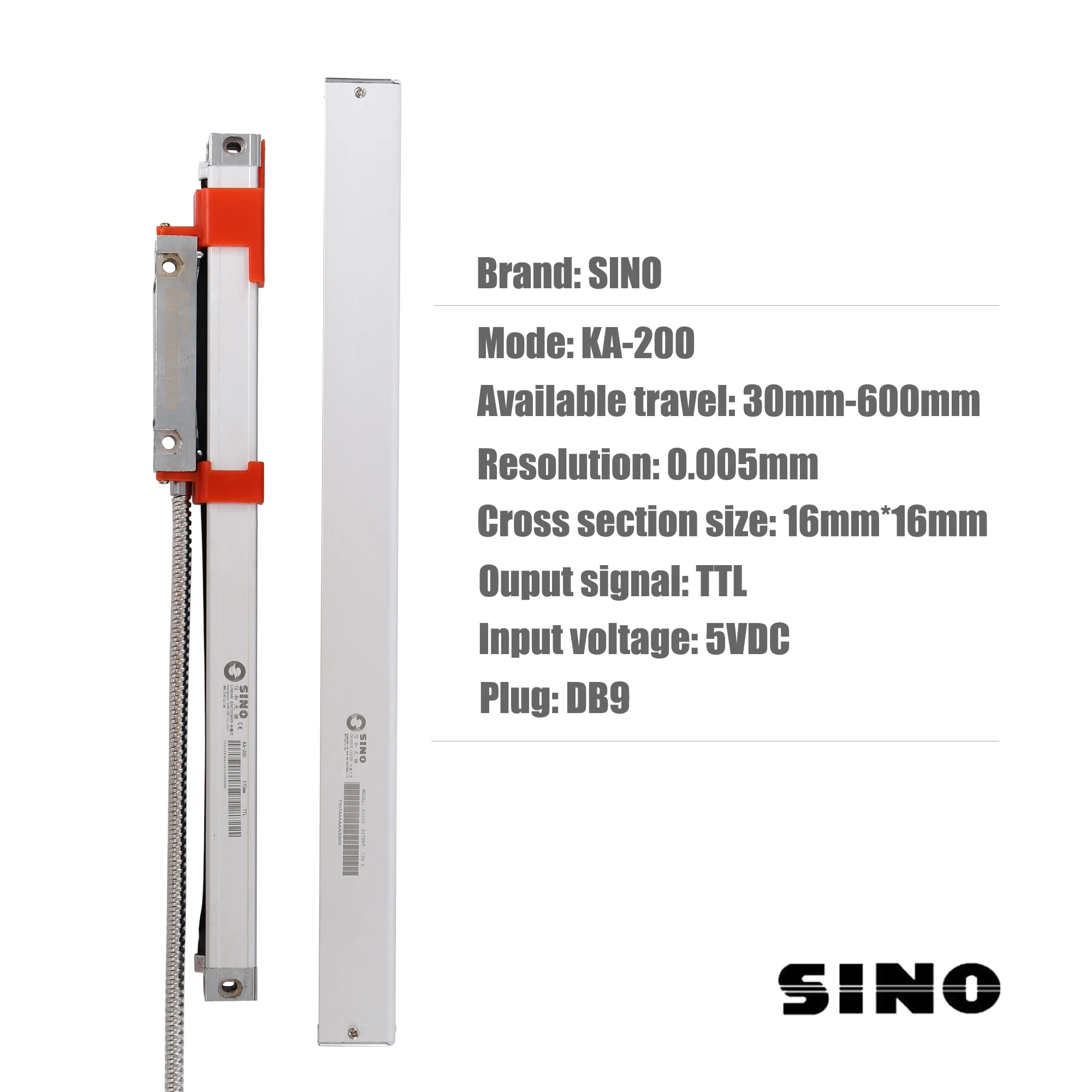 16*16mm Sino Slim KA-200 DRO Linear Scale KA200 120 130 140 150 160 170 180 190 200mm 0.005mm TTL Thin Optical Encoder Line smile 16*16mm